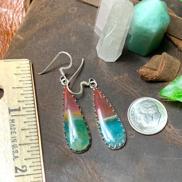 Vintage sterling and morrisonite jasper earrings - Picture 2 of 8